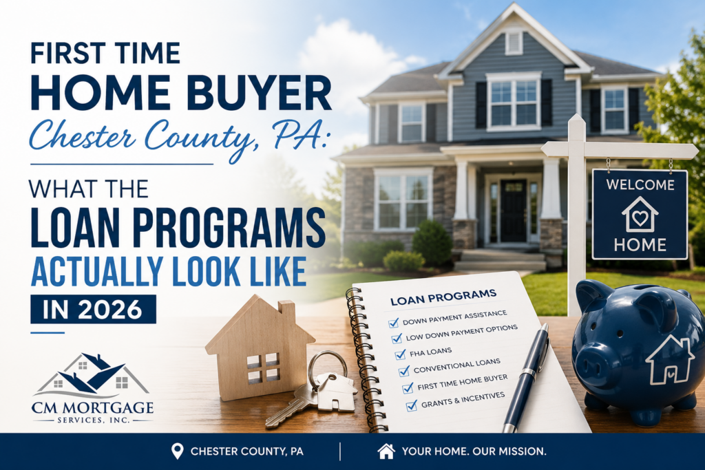 First time home buyer Chester County PA loan programs 2026 CM Mortgage Services